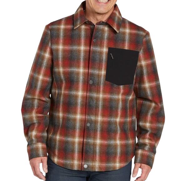 Pendleton Mens Wool Shirt Jacket Wool Shaket Sz M Red Gray Plaid Lined - Picture 3 of 9